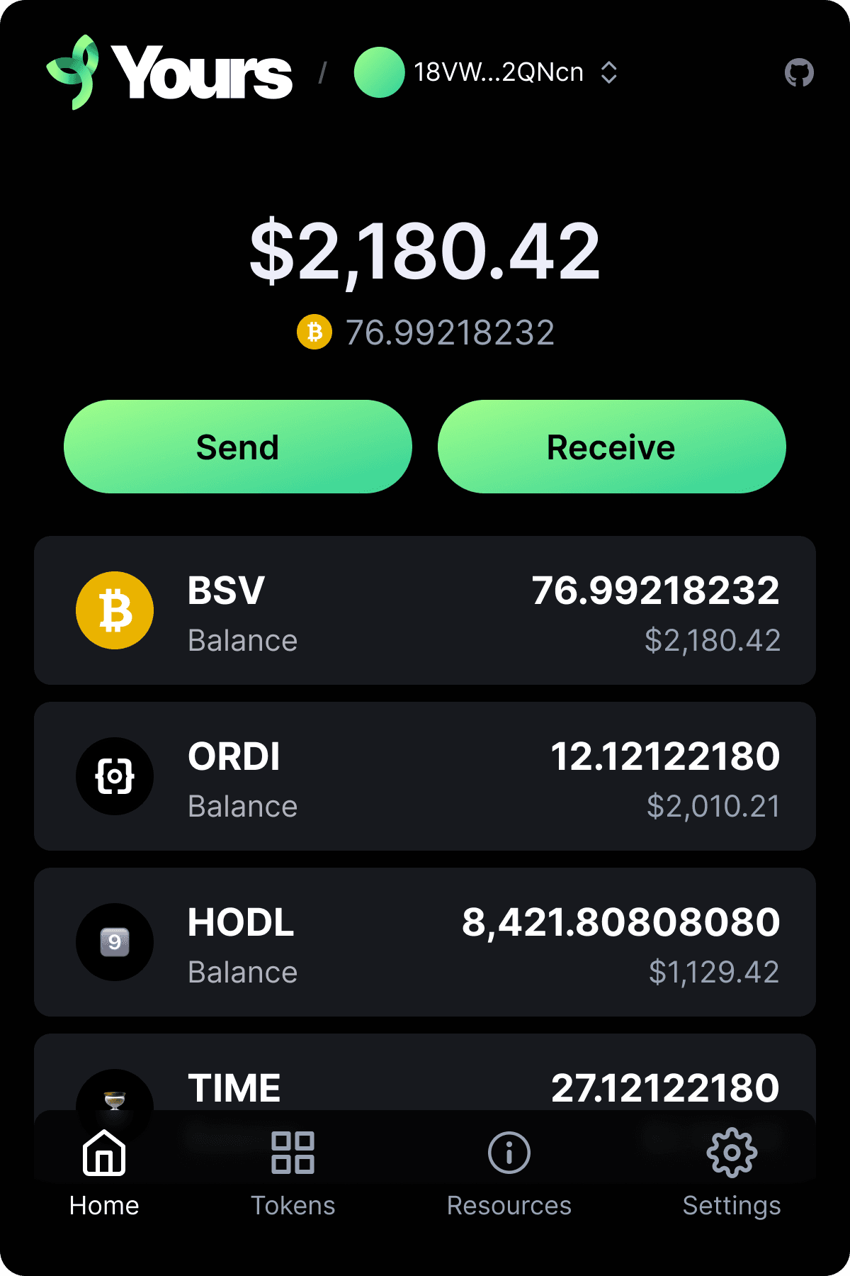 Yours Wallet interface